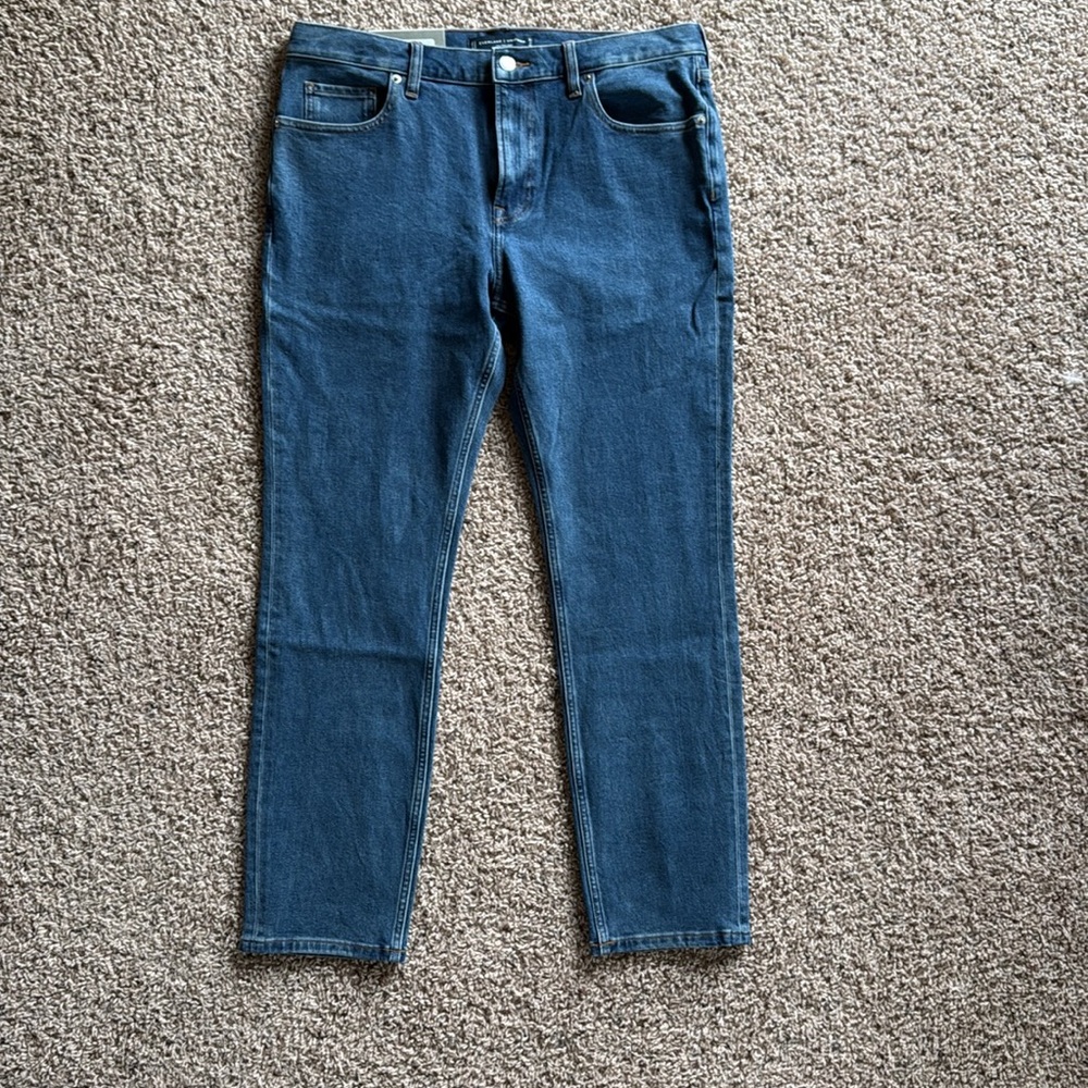 Everlane Men's Slim 4-Way Stretch Organic Jean | Uniform in Marine, Size 35x30